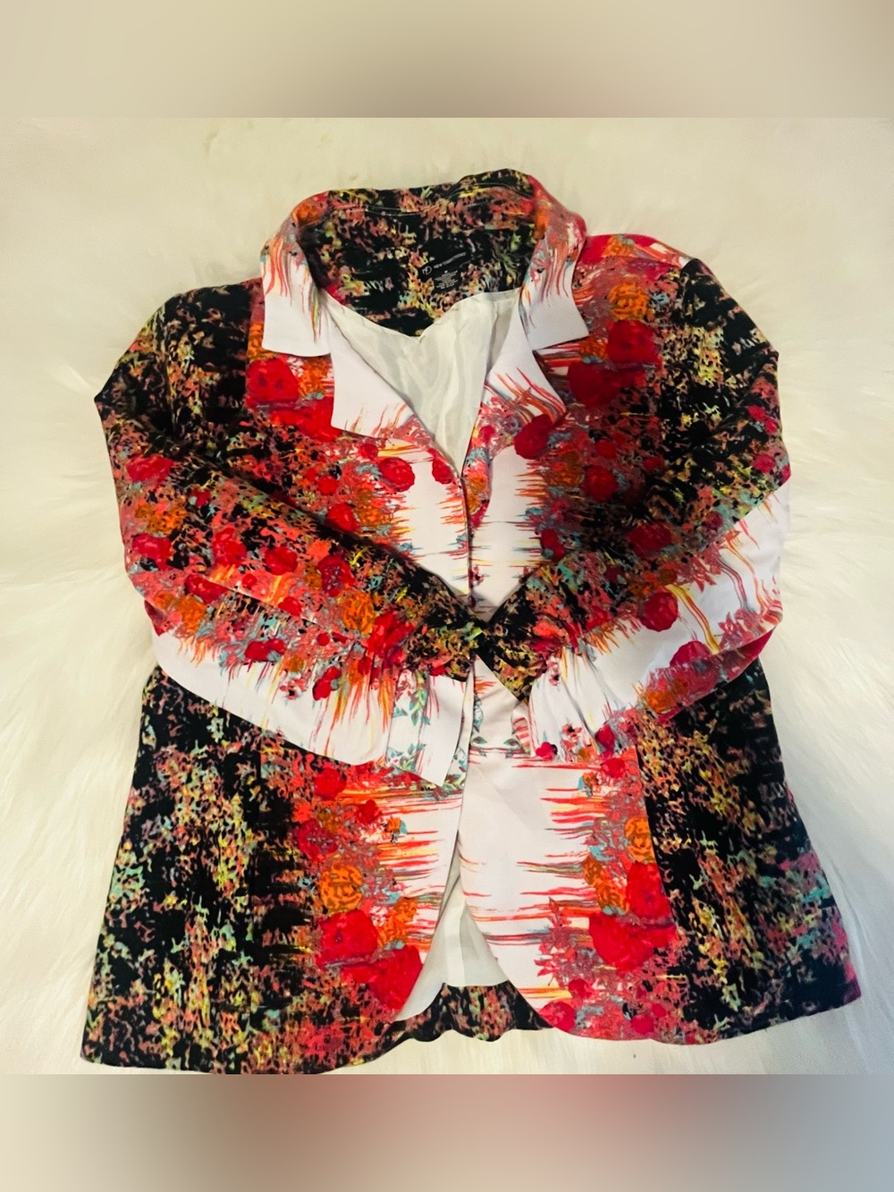New Directions Women’s Multicolor Geometric Print Blazer One Button Front Size S - Picture 3 of 8